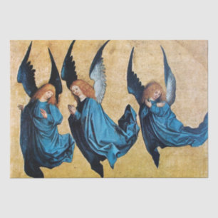 THREE CHRISTMAS ANGELS IN BLUE TISSUE PAPER