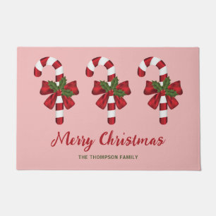 Three Christmas Candy Canes With Custom Text Doormat