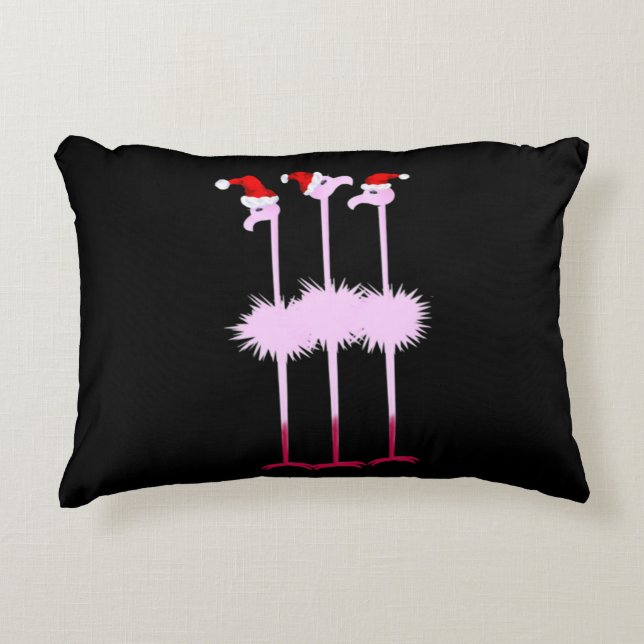 Three Christmas Flamingo Accent Pillow (Front)