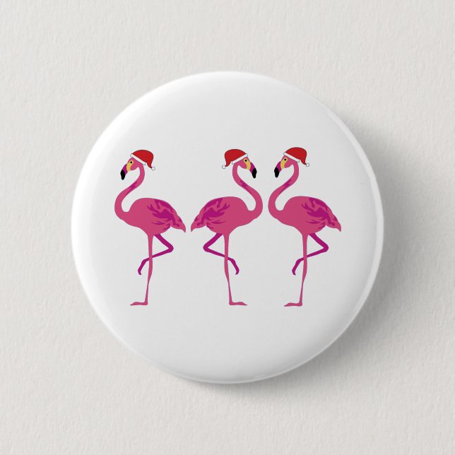 Three Christmas Flamingos 2 Inch Round Button (Front)
