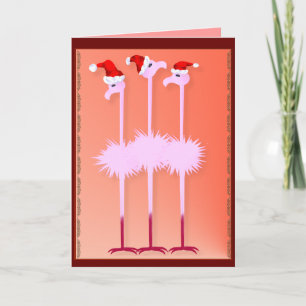 Three Christmas Flamingos Card