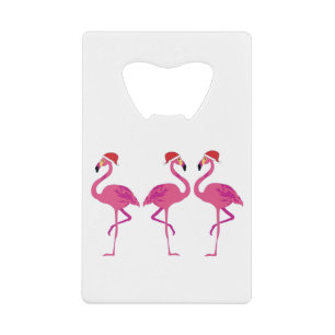 Three Christmas Flamingos Credit Card Bottle Opener