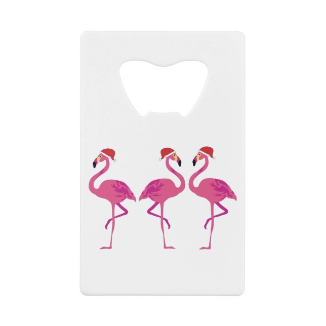 Three Christmas Flamingos Credit Card Bottle Opener (Front)