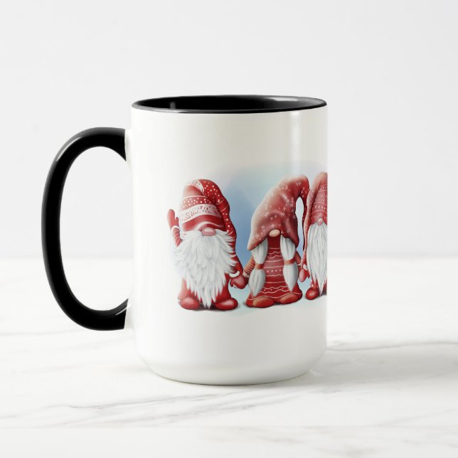 Three Christmas funny gnomes Coffee Mug (Left)