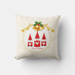 Three Christmas Gnomes & Golden Confetti Throw Pillow
