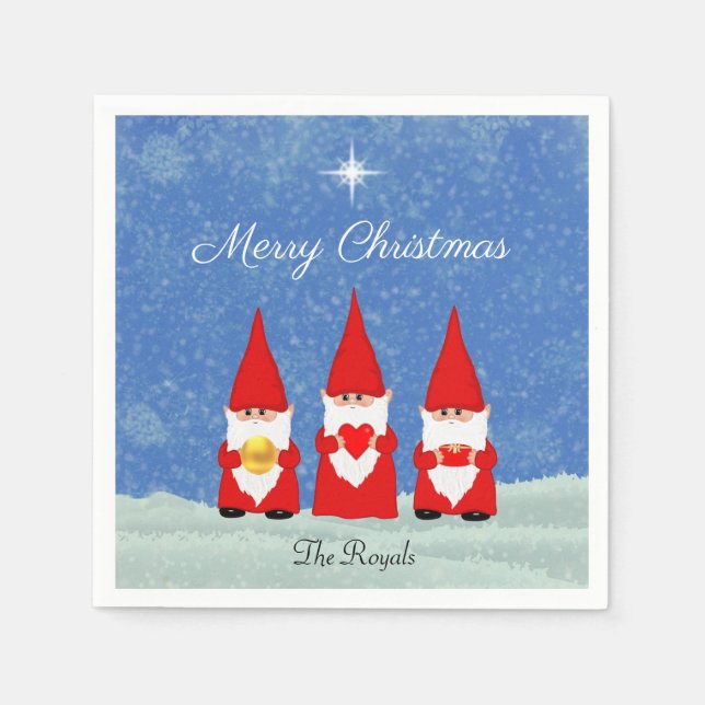 Three Christmas Gnomes Napkin (Front)