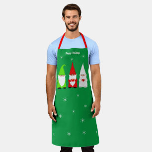 Three Christmas Gnomes on Green Apron