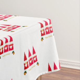 Three Christmas Gnomes on White Tablecloth