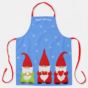Three Christmas Gnomes & Snowflakes  Apron