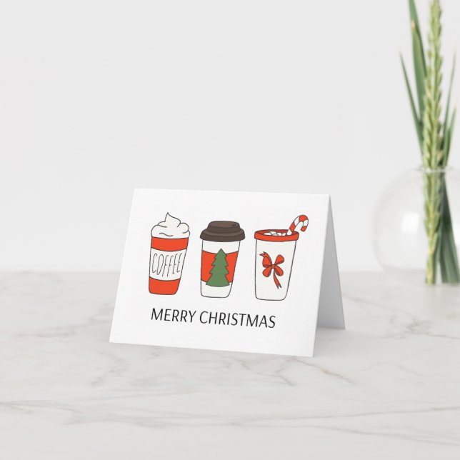 Three Christmas Paper Coffee Cups, Hot Drinks Thank You Card (Front)
