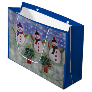 Three Christmas Snowmen Large Gift Bag