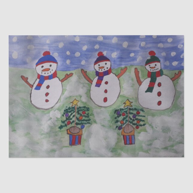 Three Christmas Snowmen Tissue Paper (Front)