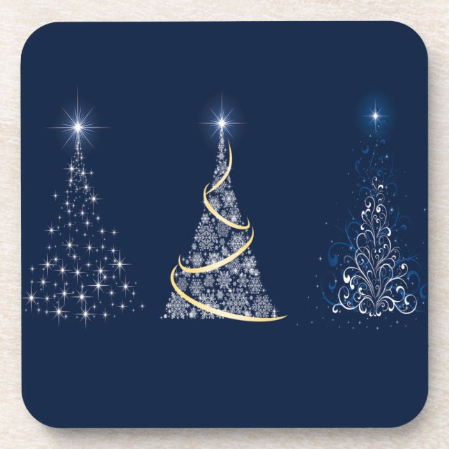 Three Christmas Trees Set of Cork Coasters (Front)