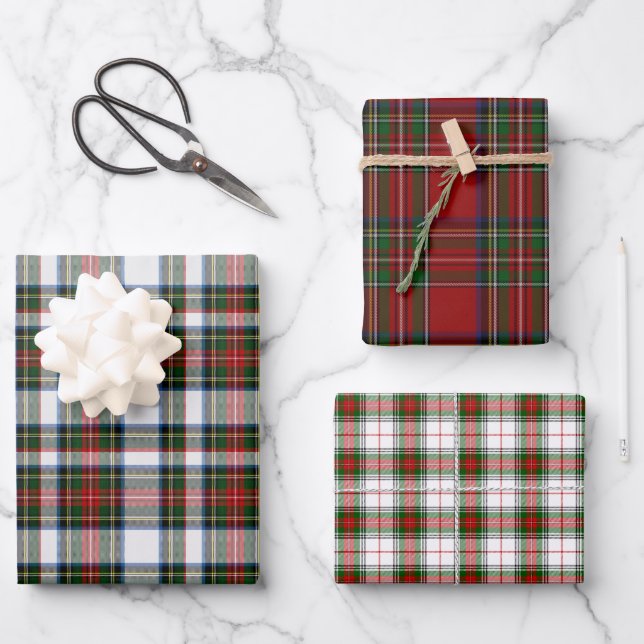 Three Clan Stewart Patterns Wrapping Paper Sheet (Front)