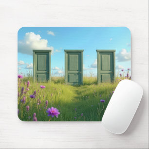 Three Closed Doors In a Wildflower Field Mouse Pad