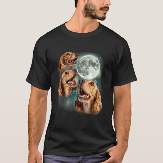 Three Cocker Spaniel Moon 3 Canines Howling Cute D T-Shirt (Front)