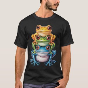 Three Colorful Stacked Frog Amphibian Pond Animal T-Shirt