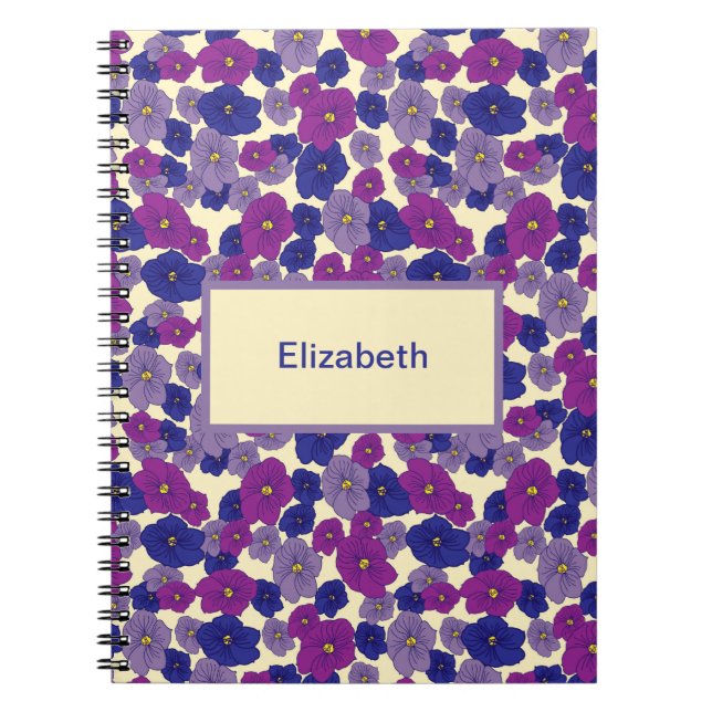 Three colors of violet flowers surface pattern notebook (Front)