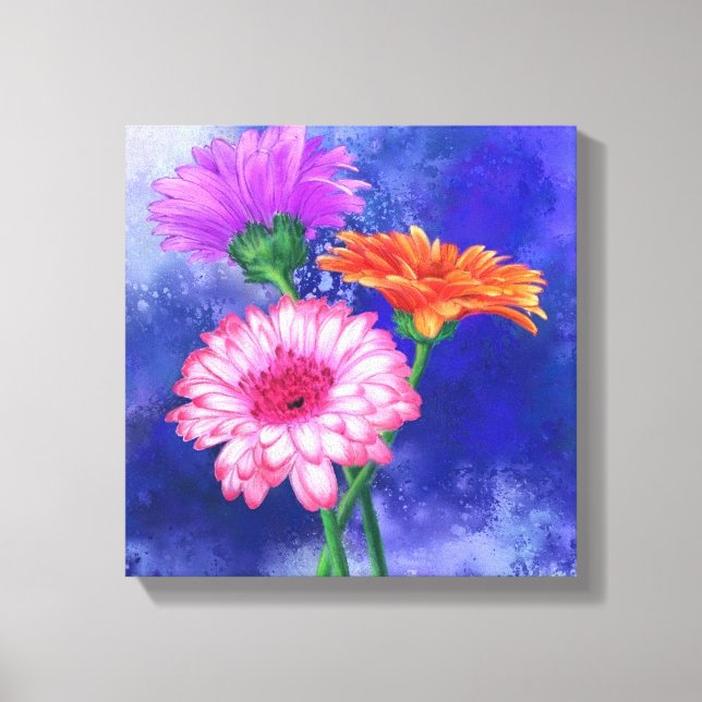 Three Colour Gerberas Canvas Print - Painting (Front)