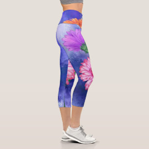 Three Colour Gerberas Capri Leggings