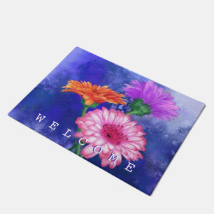 Three Colour Gerberas Painting Art - Welcome Doormat
