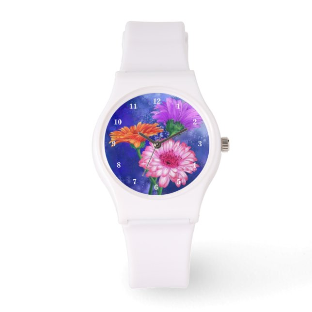 Three Colour Gerberas Watch - Spring - Painting (Front)
