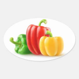 Three colourful bell peppers oval sticker
