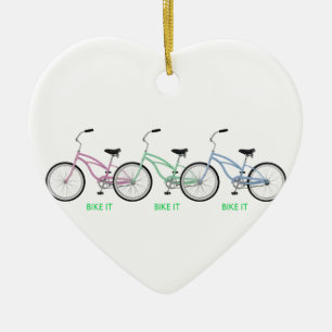Three colourful bicycles with the words Bike it! Ceramic Ornament