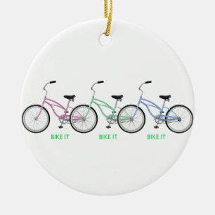 Three colourful bicycles with the words Bike it! Ceramic Ornament