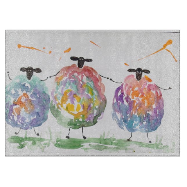 Three colourful dancing sheep cutting board (Front)