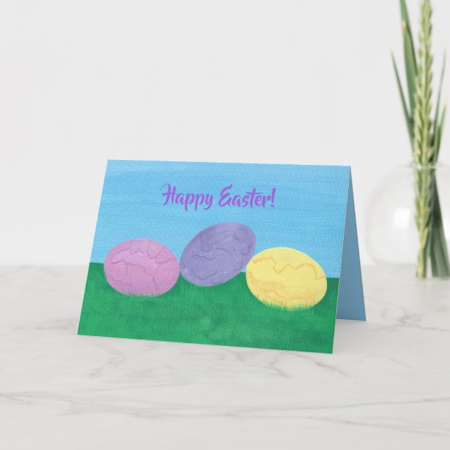 Three Colourful Easter Eggs Greeting Cards (Front)