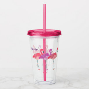 Three Colourful Flamingos Personalized Acrylic Tumbler