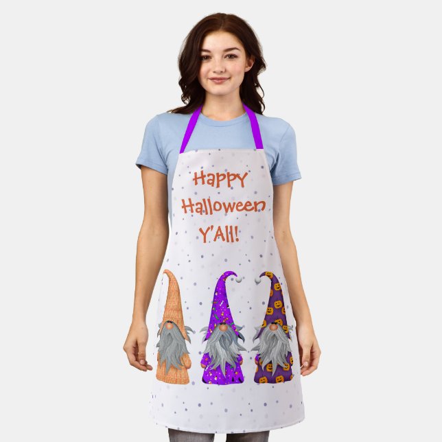 Three Colourful Halloween Gnomes Apron (Worn)
