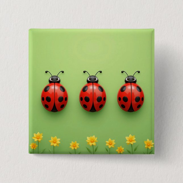 Three Colourful Ladybugs 2 Inch Square Button (Front)