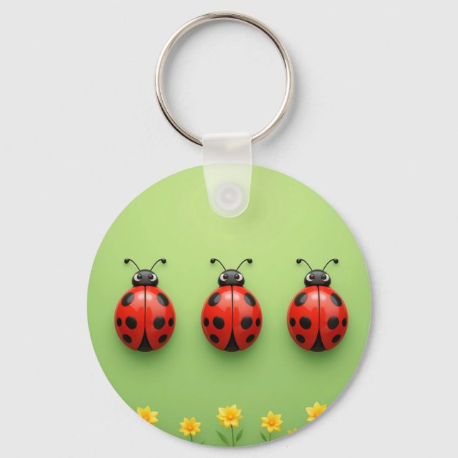 Three Colourful Ladybugs Keychain (Front)