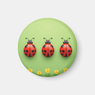 Three Colourful Ladybugs Magnet
