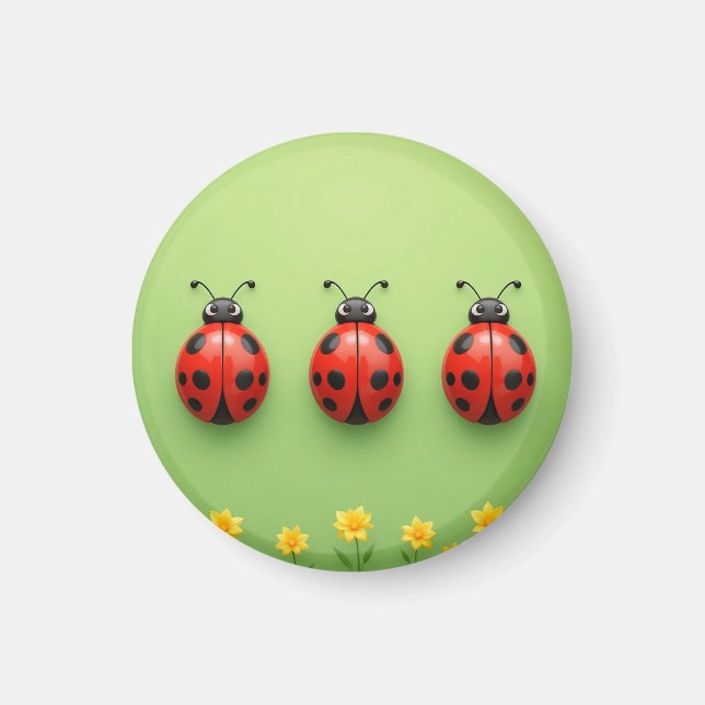 Three Colourful Ladybugs Magnet (Front)