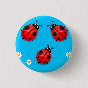Three Colourful Ladybugs on Blue Background 1 Inch Round Button