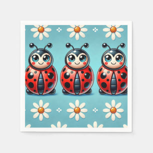 Three Colourful Ladybugs on Blue Background Napkin