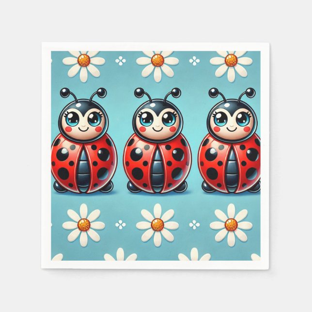 Three Colourful Ladybugs on Blue Background Napkin (Front)