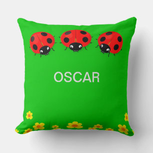 Three Colourful Ladybugs on Green Background Throw Pillow