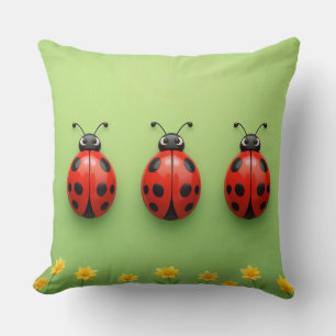 Three Colourful Ladybugs Throw Pillow