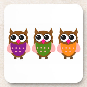 Three Colourful Owls Coaster