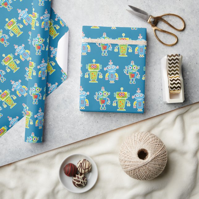 Three Colourful Robots Wrapping Paper (Crafts)