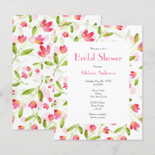 Three Coral Pink Watercolor Flower Stems Pattern Invitation