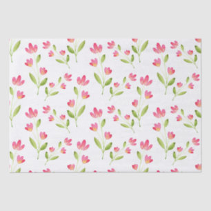 Three Coral Pink Watercolor Stems Flower Pattern Tissue Paper