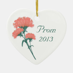 Three Coral Rose  Pink Carnations Prom Keepsake Ceramic Ornament