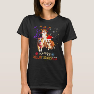 Three Corgi Halloween Merry Christmas Happy Hallot T-Shirt