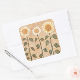 Three Cottagecore Terracotta Sunflowers Square Sticker