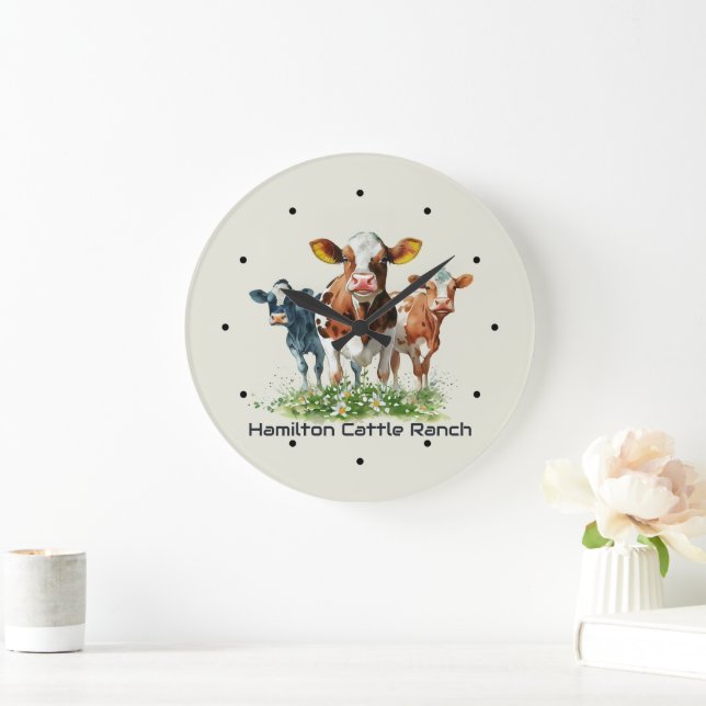 Three Cows Humorous Personalized  Large Clock (Home)
